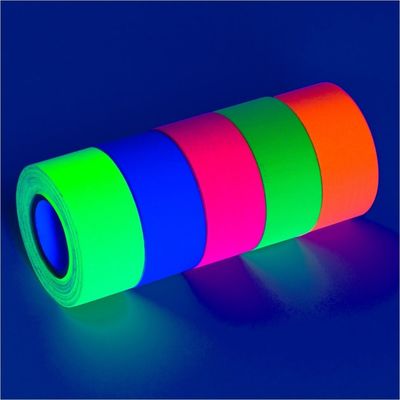Cinta amonestadora de la cinta adhesiva de algodón de la cinta fluorescente de neón luminosa ligera negra ULTRAVIOLETA del paño para el partido proveedor